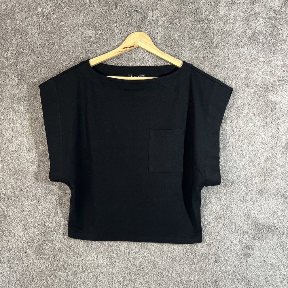 J. Crew Shirt Womens Small Black Box Cut Boat Neck Short Sleeve Pullover Cotton